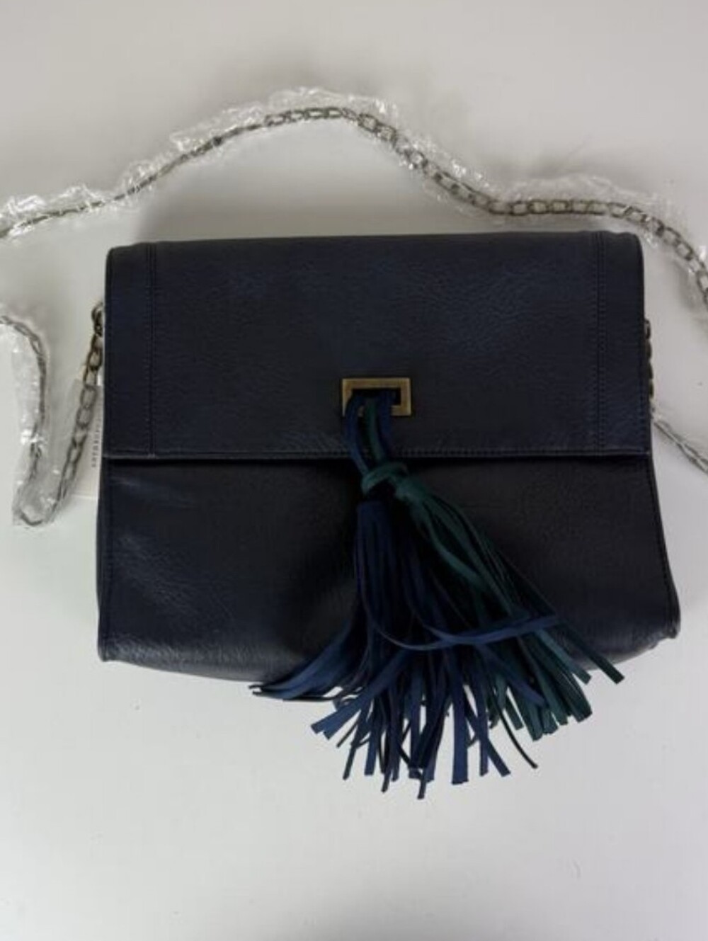 Anthropologie Navy Crossbody with Tassel Detail Leather.